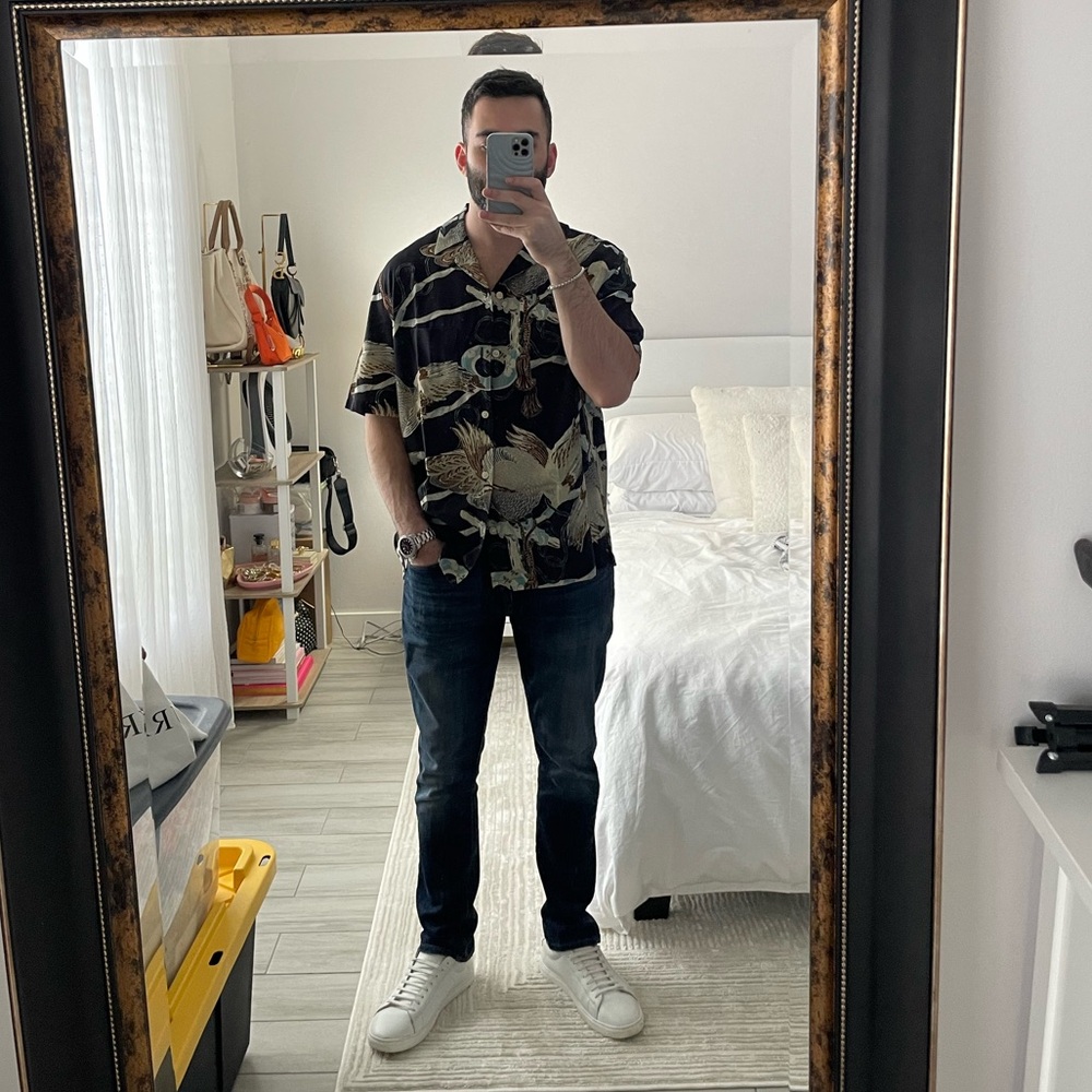 All Saints Buzzard Printed Relaxed Fit Shirt Jet Black